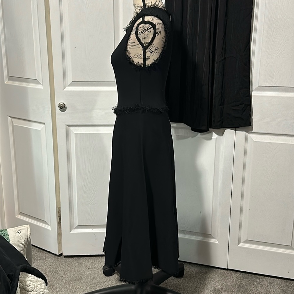 A.L.C Black A-LineFringe Trim Sleeveless Black Midi Dress - Picture 2 of 14